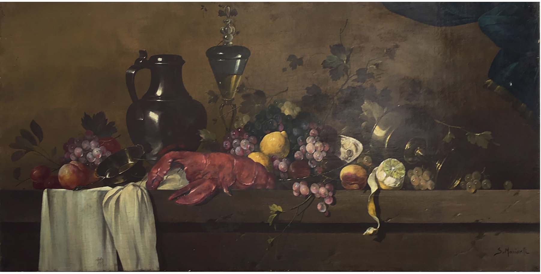 Natura morta con frutta e aragosta – Olio su tela cm.60×120, Salvatore Marinelli Italia 2018_2